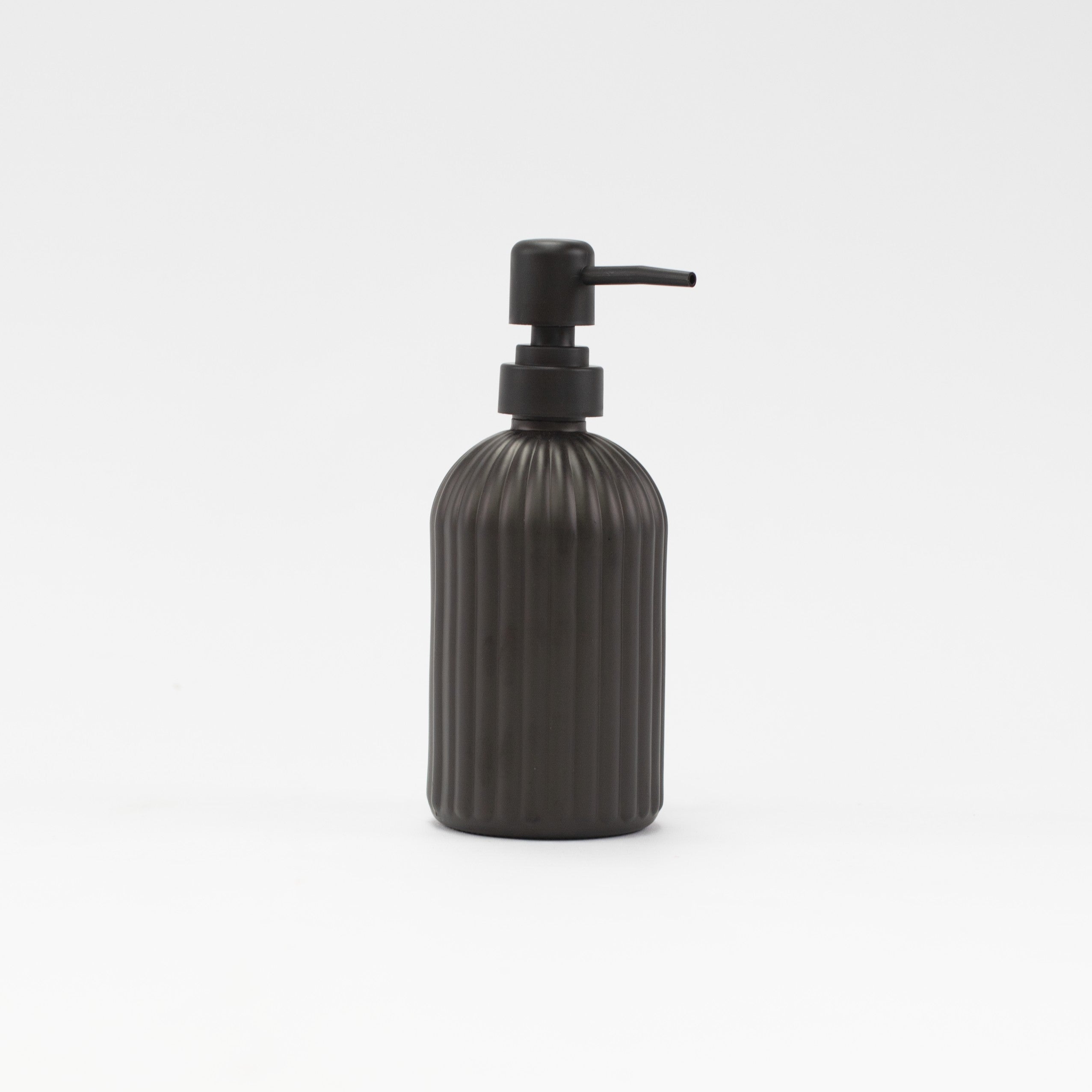 Set of 2 Ribbed Glass Matt Black Soap Dispenser 500 ML & Tray - Little Crafts London