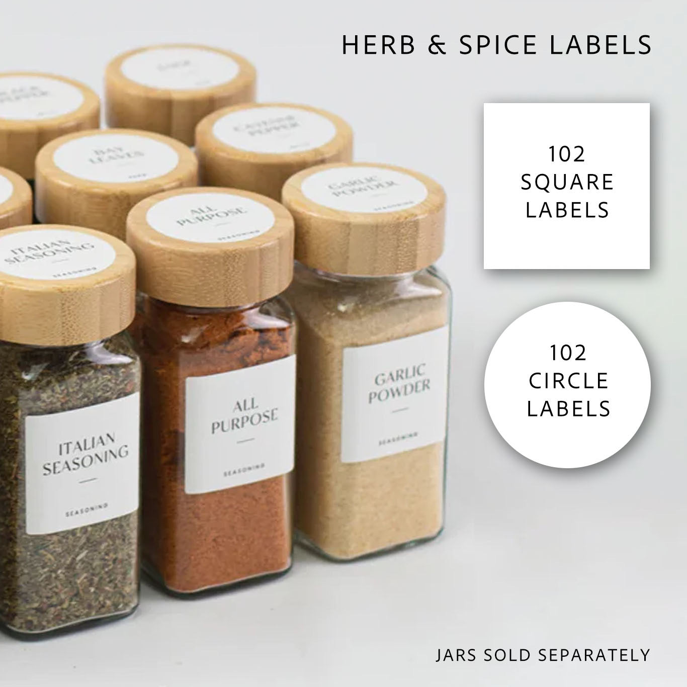 White Waterproof Spice Labels 36 MM x 36 MM (204 Labels) - Little Crafts London