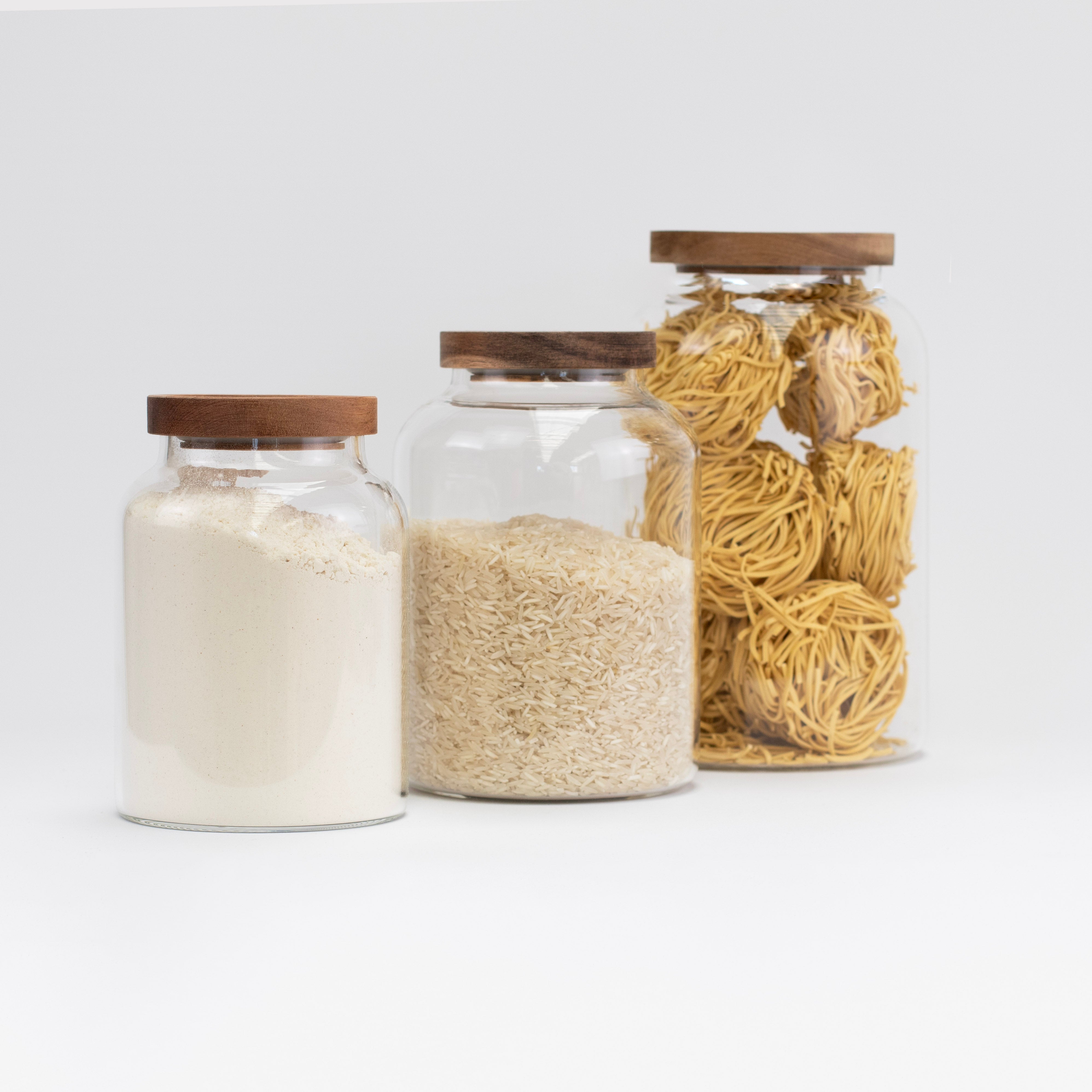 Large Glass Acacia Pantry Jars