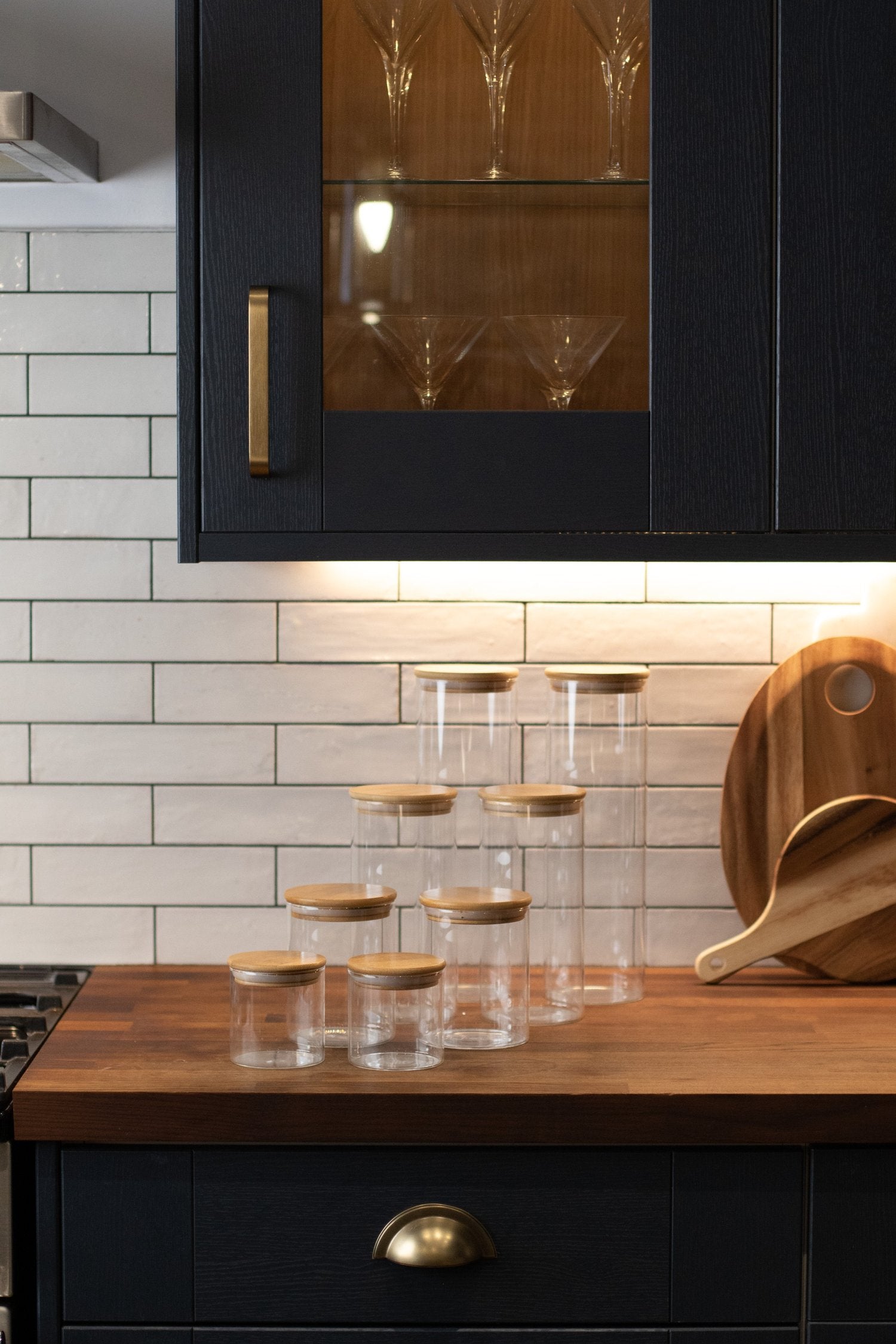 Glass Bamboo Pantry Jars (2 Jars of every size)