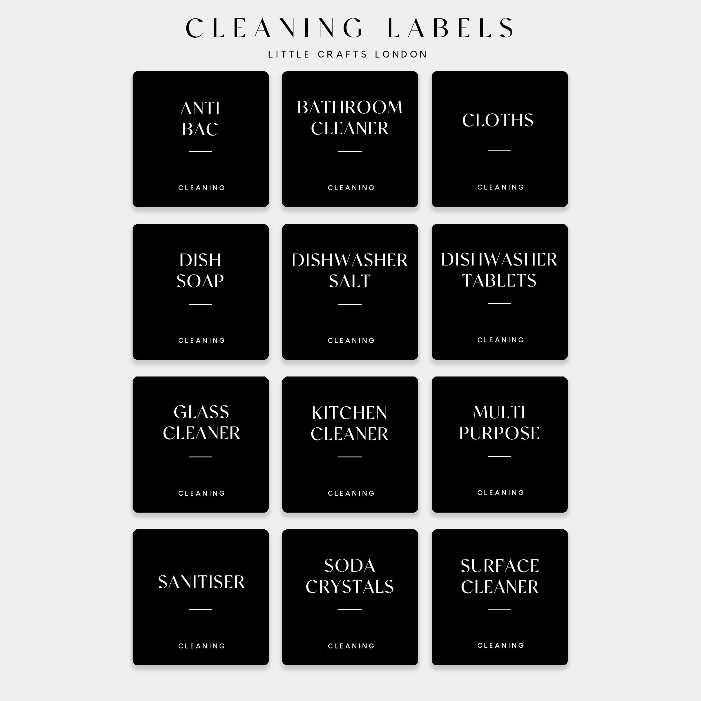 Black Waterproof Cleaning Labels 6 CM x 6 CM (12 Labels)