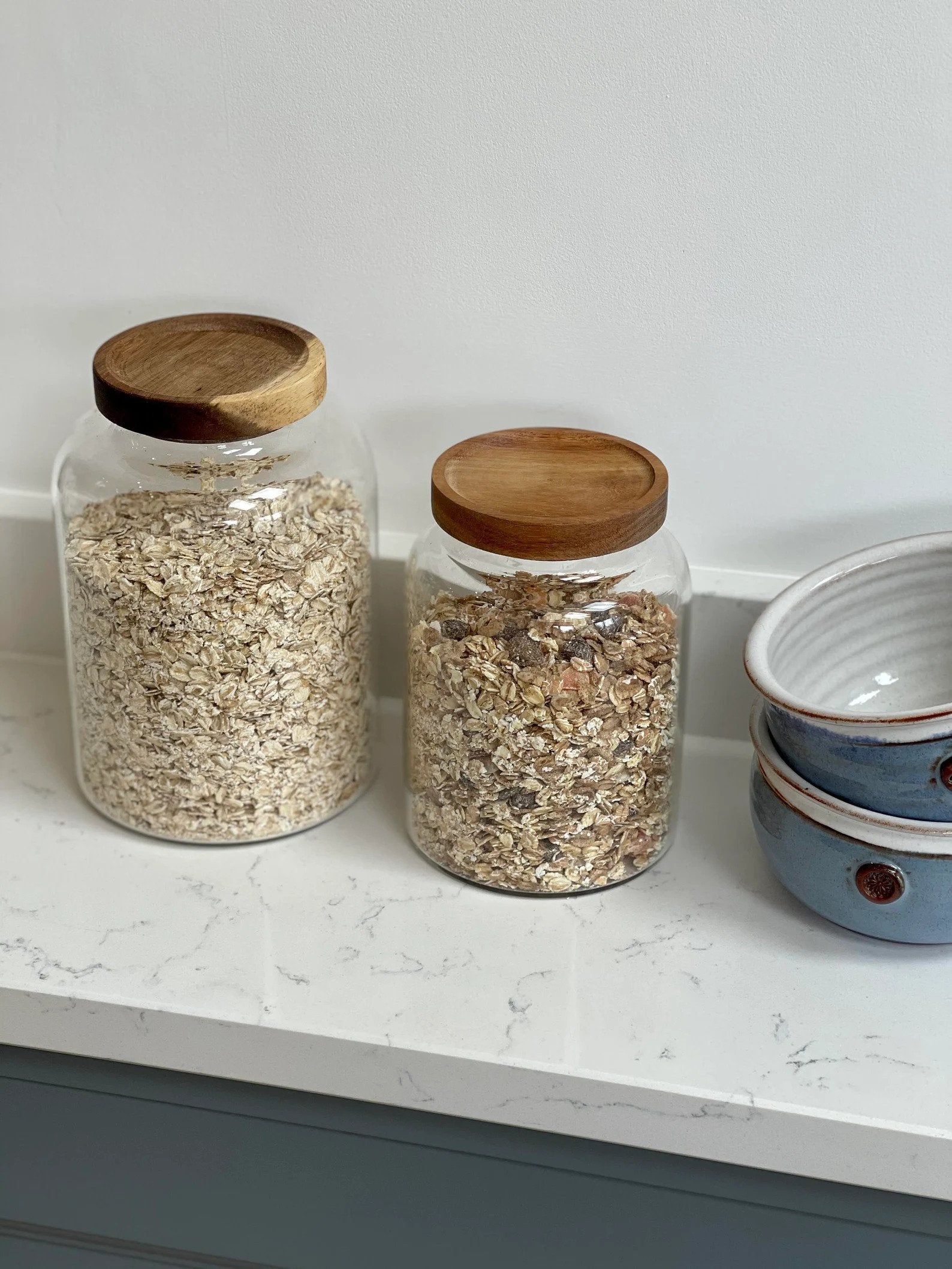 Large Glass Acacia Pantry Jars