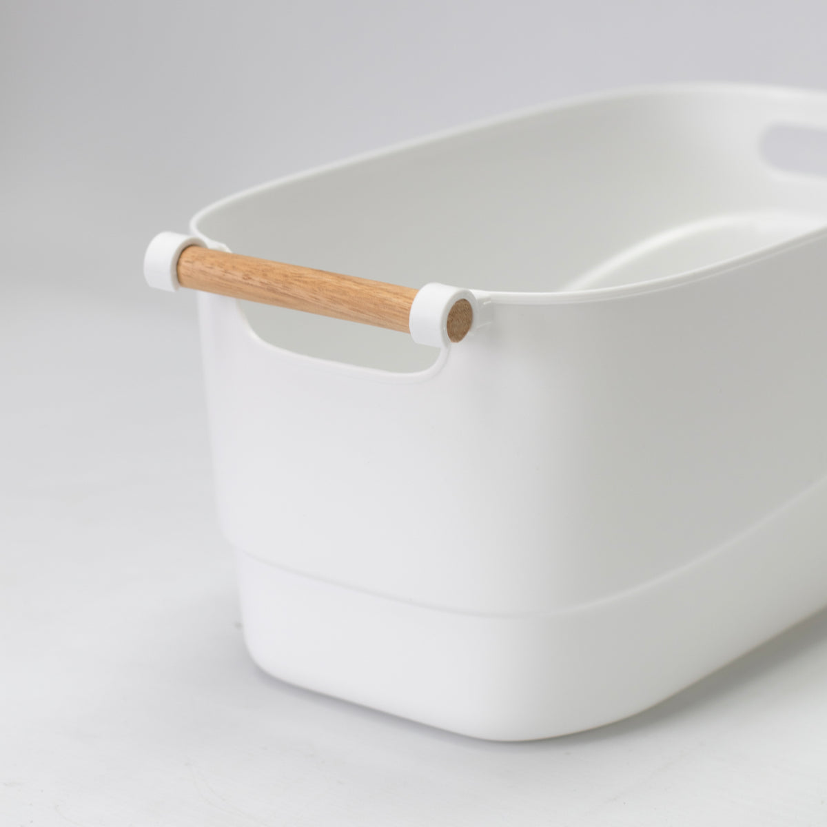 Large White Plastic Basket with Bamboo Handle
