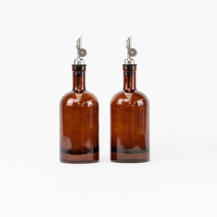 Set of 2 Amber Round Glass Oil Bottle 500 ML & Small Oval Tray - Little Crafts London
