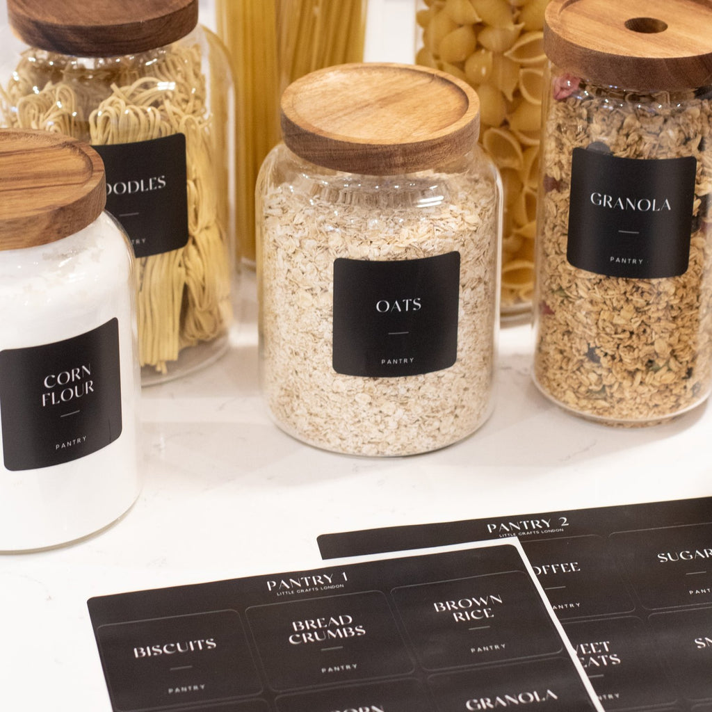 Black Waterproof Pantry Labels 6 CM x 6 CM (24 Labels)