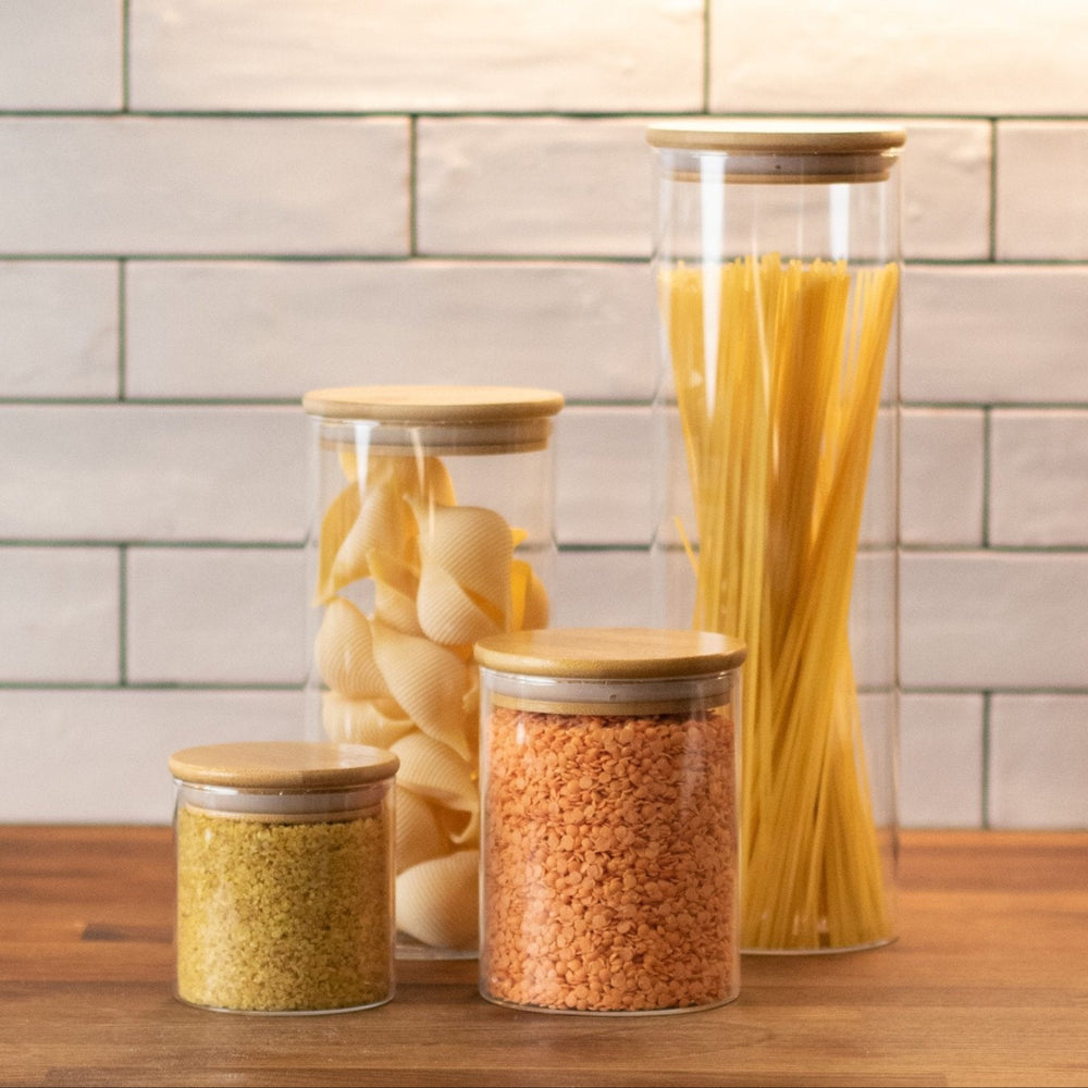 Glass Bamboo Pantry Jars (2 Jars of every size)