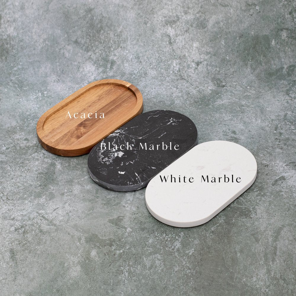 Set of 2 Milky White Glass Bottle 500 ML with Stainless Steel Pump & Small Tray (White Label) - Little Crafts London