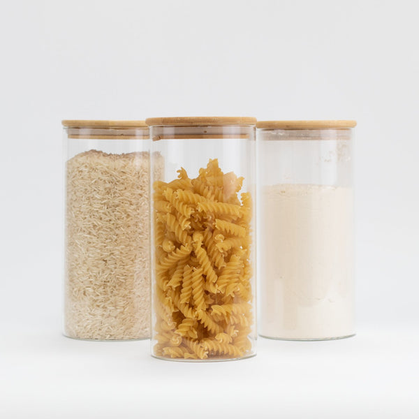 Set of 3 1400 ML Bamboo Glass Pantry Jars