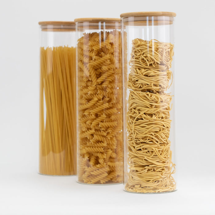Set of 3 2000 ML Bamboo Glass Pantry Jars