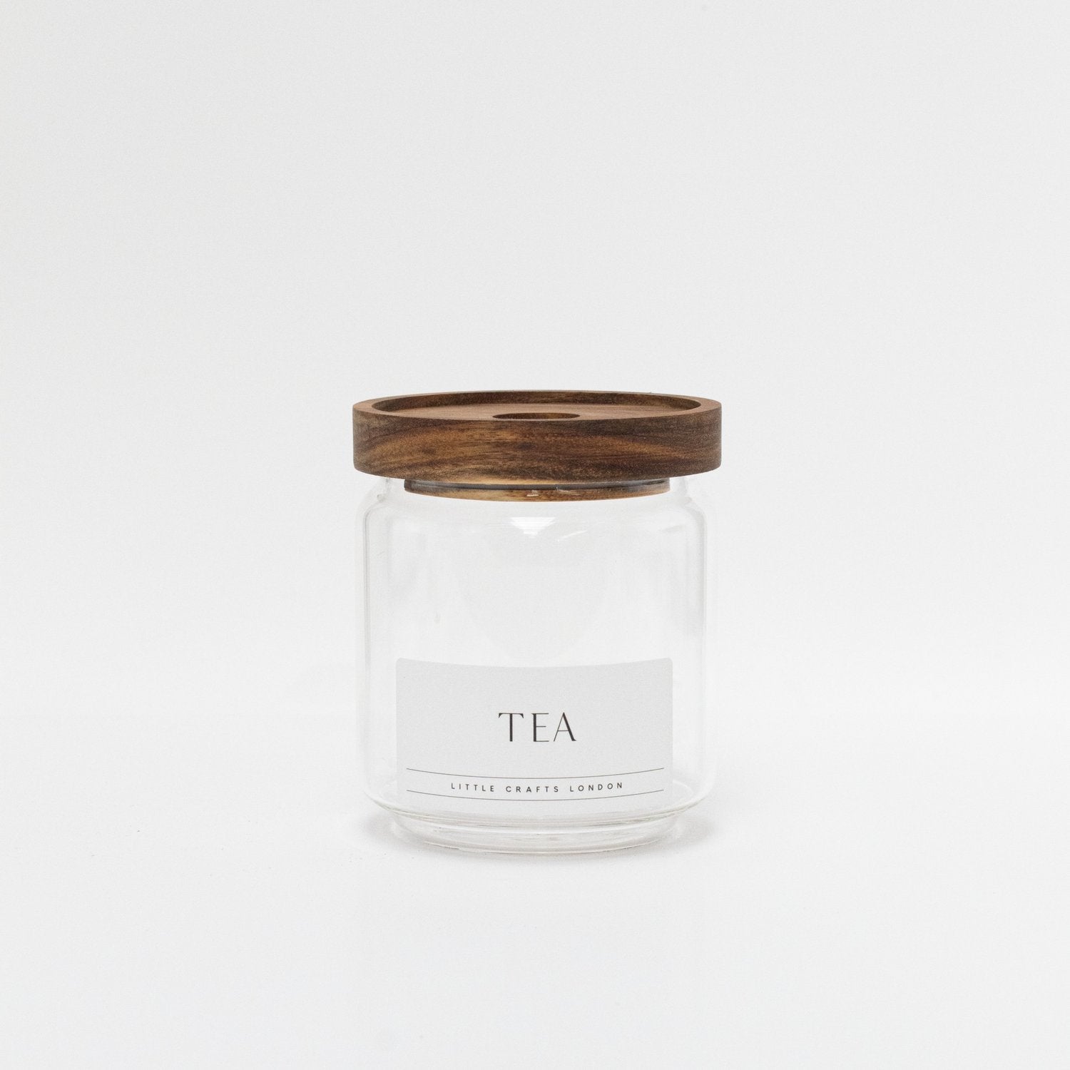 Set of 3 Acacia Glass Jars Tea, Coffee and Sugar 450 ML [LABEL SLIM] - Little Crafts London