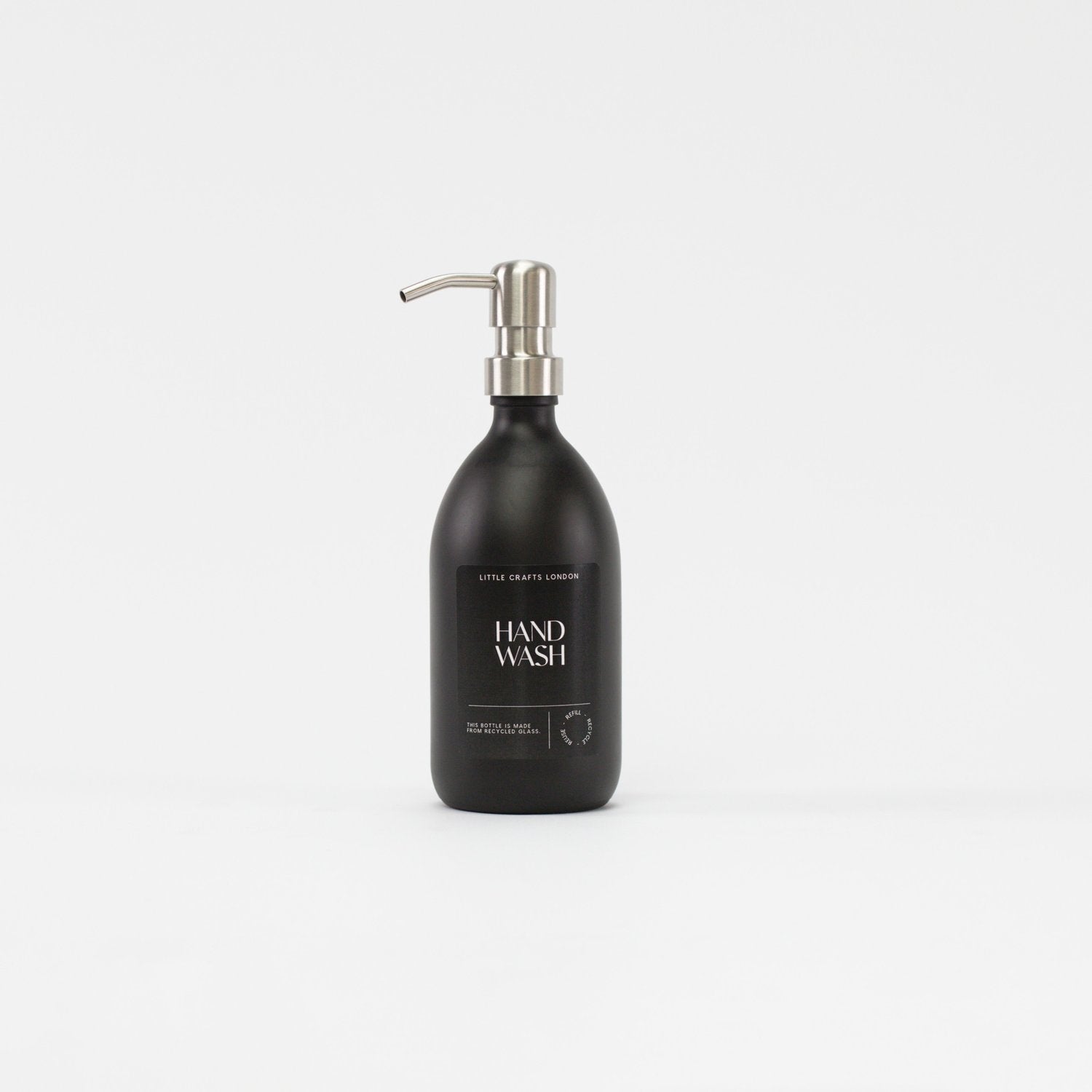 Matt Black 500ml Glass Bottle with Stainless Steel Pump Black Label - Little Crafts London