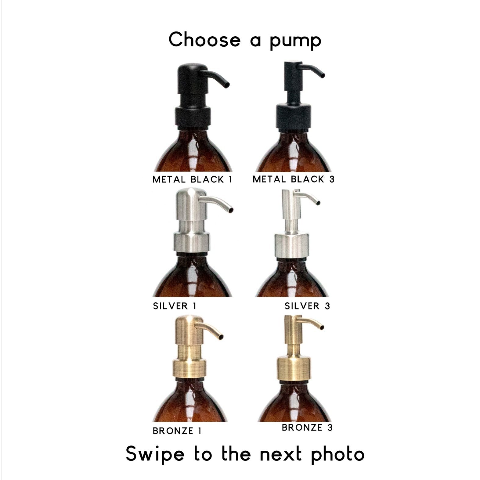 Set of 3 Bathroom Reusable Amber Glass Bottles 500 ML with Stainless Steel Pump