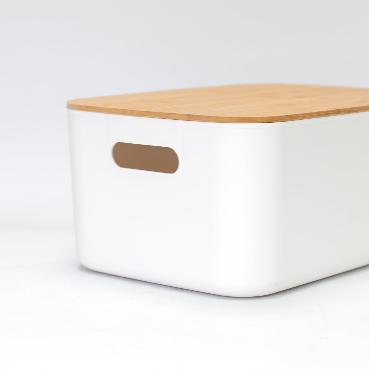White Plastic Basket with Bamboo Lid