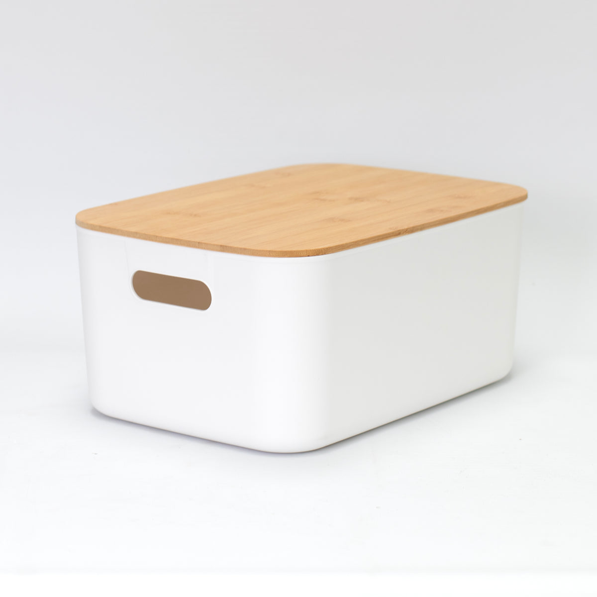 White Plastic Basket with Bamboo Lid