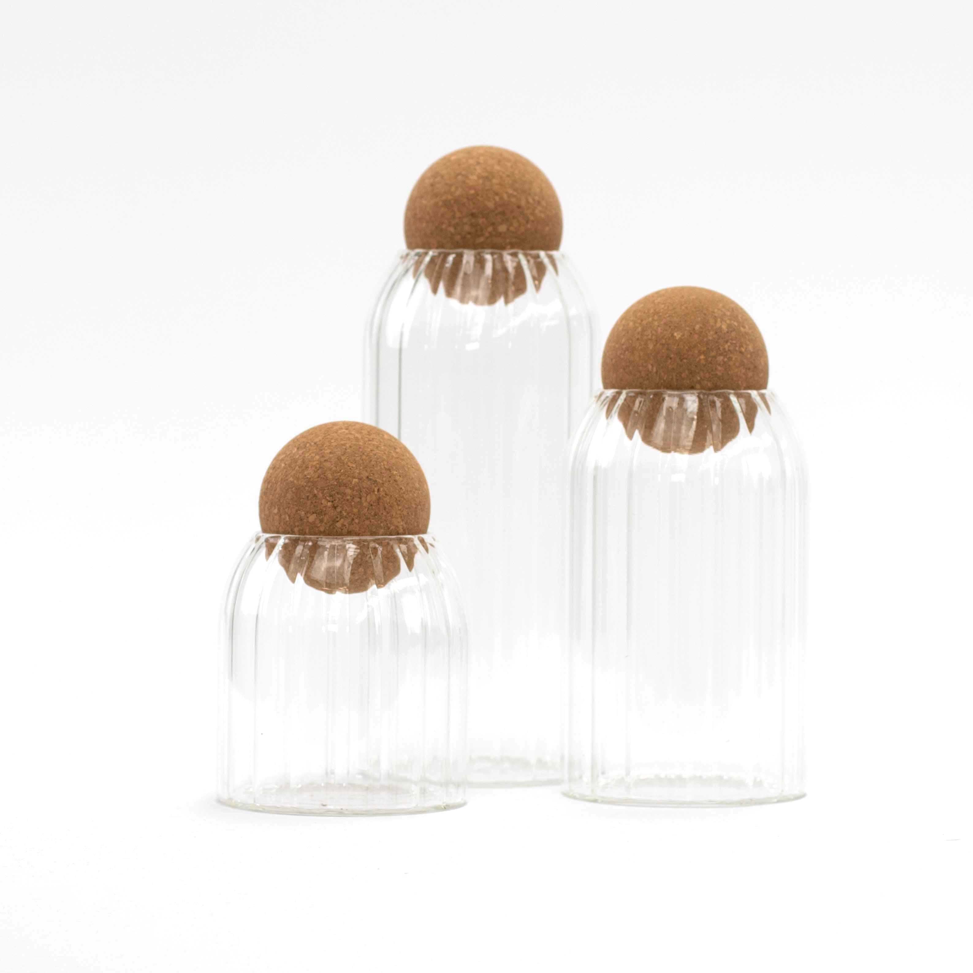 Ribbed Glass Cork Ball Jar (Multiple Sizes)